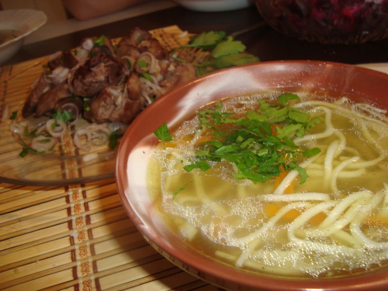 Забытый суп с куриной печенью