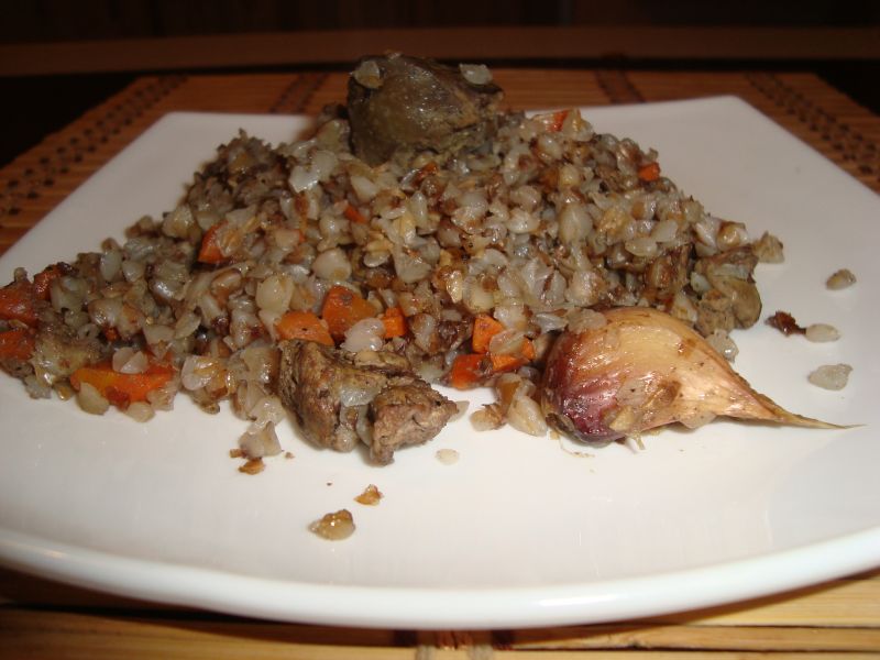 Гречка с куриной печенью