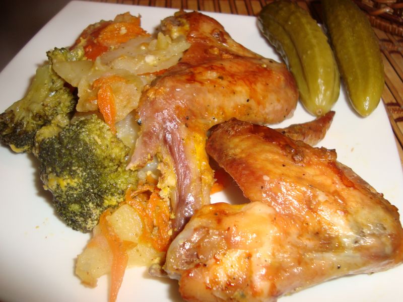 Куриные крылышки с брокколи